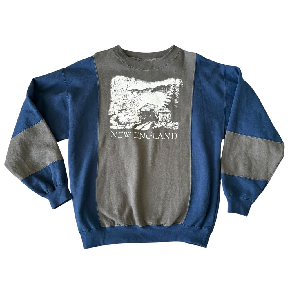 Vintage Hilton New England Colorblock Sweatshirt Mens L Blue Outdoor Normcore